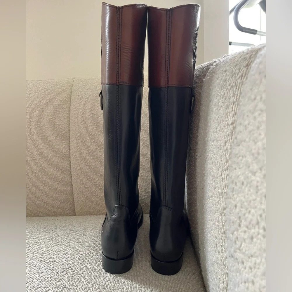 Frye Melissa Boot, Monogram Logo, Cognac/Black, Size 7.5 - Picture 6 of 9